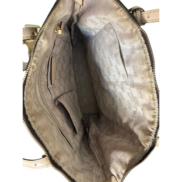 Michael Kors Signature Brown Tote Bag With Beige Handles & Gold Hardware - Picture 8 of 10